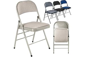 Nyxi Folding Chairs with Padded Fabric Seats, Metal Frame, Foldable Chair Home Office Dinning, Multi-Purpose Indoor & Outdoor (Camel Cream, 1 X Chair)