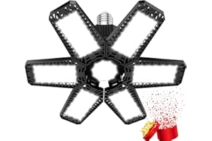 YIQIBRO Eclairage LED Garage 185W, E27/E26 Eclairage Atelier Déformable 6+1 Panneau Ajustables, 18500LM 6500K Blanc Froid Plafonnier LED Garage pour Sous sol, Atelier, Entrepôt, Bureau