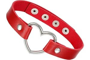 Flongo Leather Choker Necklace for Women: Gothic Heart Leather Choker Necklace Punk Collar Neckband Stainless Steel Chokers