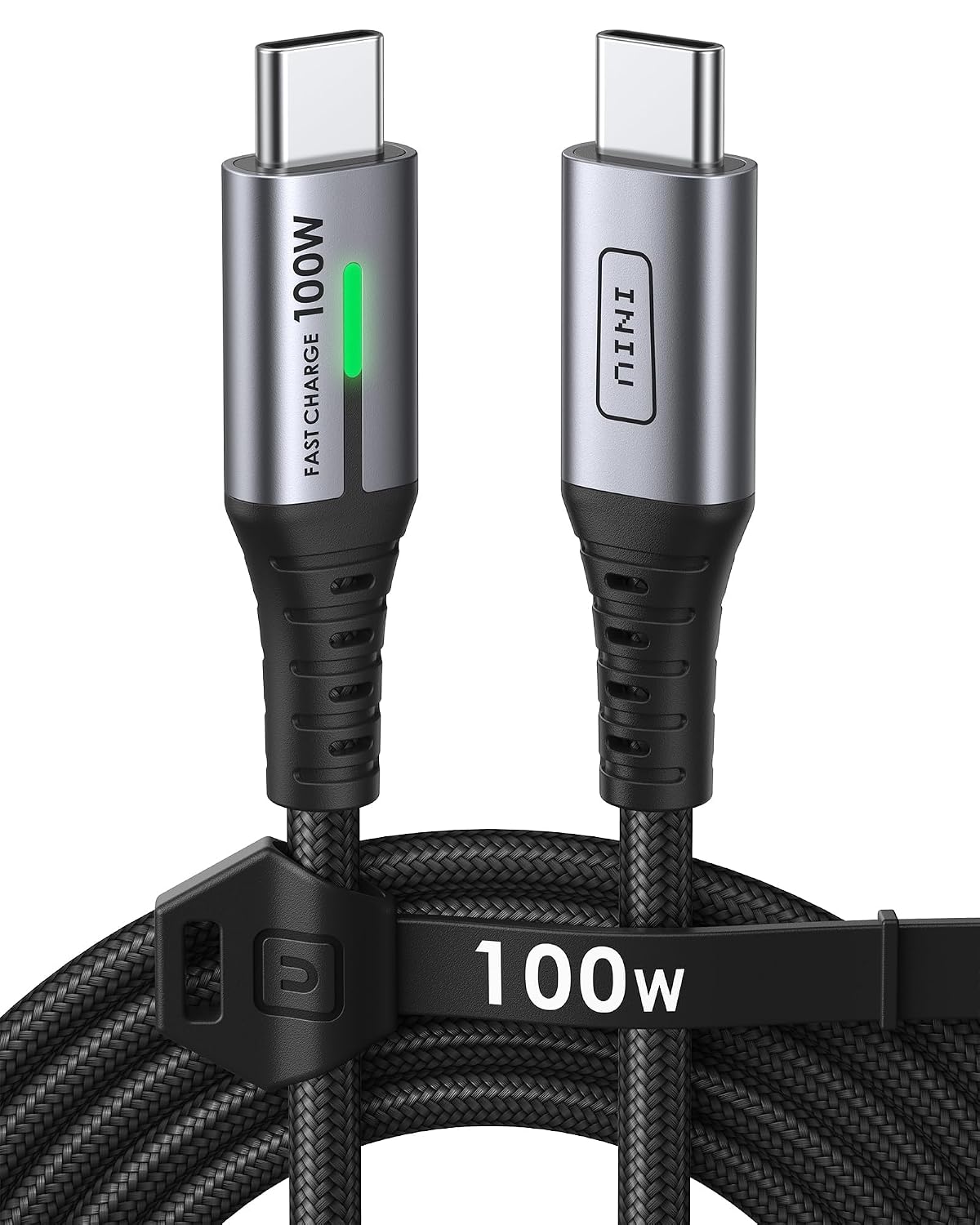 INIU USB C naar USB C-kabel [100 W/2 m], snellaadkabel PD 5A QC 4.0, oplaadkabel nylon gevlochten type-C voor iPhone 16/15 Pro Max Samsung Galaxy S24/S23 A55/A35 iPad Air Mini MacBook Steam Deck