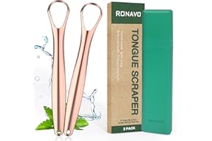 RONAVO Tongue Scraper for Kids & Adults, Right Size for Tiny Mouth,Freshen Bad Breath (Travel Cases Included), Healthy Oral Care, Medical Grade Stainless Steel Tongue Cleaners, 2 Pack