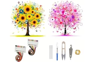 HKLIOPU 2Pcs Landscape Tree Cross Stitch Kits for Adults Beginners 11CT Printed Cross Stitch Kits Wall Art Home Decoration Sunflower Tree 12x12Inch