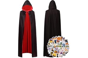 ZHOUHON Vampirumhang Unisex Umhang,Mit Halloween Sticker, Kapuzenumhang in Schwarz-Rot, Beidseitig, Kapuzenumhang Schwarz Rot Doppelseitig Mit Erwachsener und Kinder Für Halloween Kostüm (140)