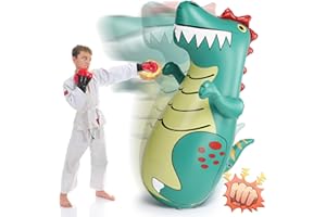 olyee Boxing Dinosaur Punching Bag for Kids & Adults, Free Standing Bounce Back Inflatable Roly-poly Toy for Relaxing Punch Indoors