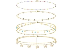 JeryWe 4PCS Gold Plated Belly Waist Chain Set Layered Body Chains for Women Girls Butterfly Bead Pendant Summer Beach Waist Sexy Bikini Belly Chains Belt Adjustable Beach Body Jewellry