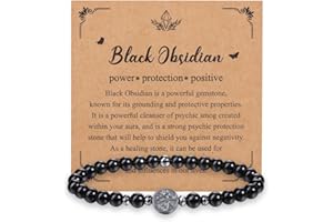 JSDDE 7 Chakra Obsidian Bergkristall Armband mit Hämatit Lebensbaum Anhänger Heilstein Perlenarmband Glücksarmband Energietherapie Armband Spiritueller Talisman Glückbringer Geschenk