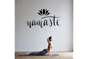 WANDFACTORY Namaste mit Lotusblume - Wandtattoo Wandaufkleber Sticker Aufkleber Mandala Lotus - erhältlich in vielen Größen (Schwarz, 60 x 33 cm)