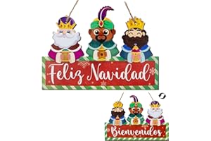 BETESSIN 1 pieza Cartel Colgante Reyes Magos, Decoración Madera Feliz Navidad para Puertas, Adorno Navideño Letrero Pancarta Bienvenidos de Puerta Pared Ventana Escaparate