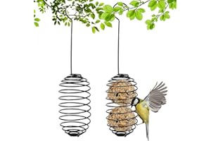 FORMIZON 2 Pezzi Mangiatoia per Uccelli Selvatici Attrezzo Automatico di Alimentazione a Spirale per Uccelli con Gancio per Il Trasporto in Metallo Appeso Supporto per Palla Grassa da Giardino
