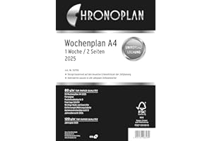 ‎CHRONOPLAN Chronoplan 50705 Kalendereinlage 2025 (Wochenplan A4 (210x297mm) Ersatzkalendarium für Terminplaner, ideal für detaillierte Wochenplanung, 1 Woche auf 2 Seiten in Spalten, mit Universallochung) weiß