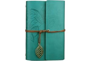 NectaRoy Retro Vintage Ubierta de Cuero de la PU Cuaderno Agenda Bloc Libro Cuaderno en Blanco Revista de Notas Patrón de Hojas Revista Diario Timón de Cuerda (Azul, 165x220mm)