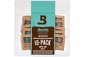 Boveda pour empaqueter et ranger des produits sensibles à l'humidité | régulateur d'humidité dans les 2 sens à 32 % d'HR | sachets taille 8 pour maximum 30 g | pochette refermable hermétique de 10 sachets