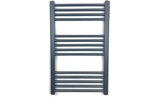 Greened House Anthracite Straight Heated Towel Rail W500mm x H800mm Flat Central Heating Wall Mounted Towel Radiator