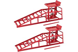 AIM Tools 2 Pack Steel Car Ramps with Hydraulic Jack, 5 Ton Loading Capacity Lifting Platform, Height Adjustable Drive-up Ramp for Workshop Garage Car Repair Maintenance