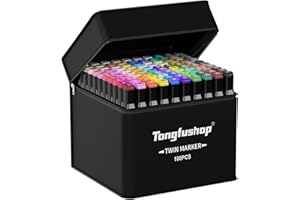 Tongfushop 100 colored marker set, Colouring Pen with Dual Tip, Alcohol Markers for Drawing, Sketching, Anime, Manga, Fun doodling, Art Pens with Carrying Case & Storage Base