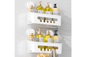 TAILI Shower Caddy Suction Cup 2 Pack Heavy Duty Bathroom Shower Organizer Removable Shelves for Inside Shampoo Wall Mounted Plastic Storage for Bathroom Accessories, White