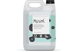 Miniml All Natural Body Wash and Bubble Bath - 5L Refill Moisturising Tea Tree and Mint Sensitive Skin Eco Shower Gel Bath Soak - Vegan Friendly Hand, Face & Body High Foam Scrub