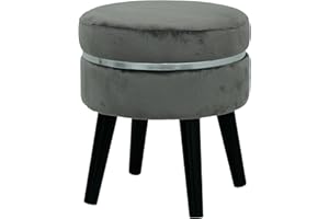moorg Pouf Velluto Rotondo con Effetto Striscia Argento, Puffo per Sedersi Moderno Grigio, Sgabello Poggiapiedi Elegante 40x35 cm