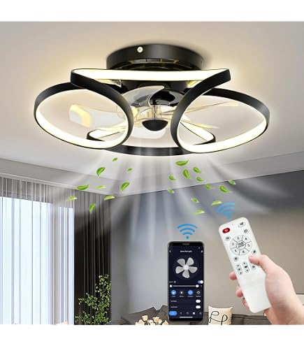 Ventilateur Plafond Connecté Alexa YUNLONG Smart Ceiling Fan, WiFi Ceiling Fan With Light Compatible With Alexa Google Home, Techo Fan Light For Beoom, Kitchen, Bl56 - Maison Ventilateur Plafond Wifi