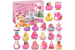 ROMANVIC Calendrier de l'avent 2024, Calendrier de l'avent Enfant Canard en Caoutchouc, Calendrier de l'Avent des canards en caoutchouc Ornements pour le bain Cadeaux de Noël pour adultes Enfants