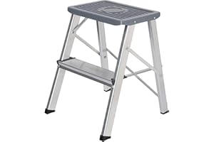 packer PRO Escaleras Plegables Aluminio de Tijera Super Resistente hasta 150Kg, Acero y Aluminio Antideslizantes, Altura de Trabajo hasta 245cm, 2 Peldaños