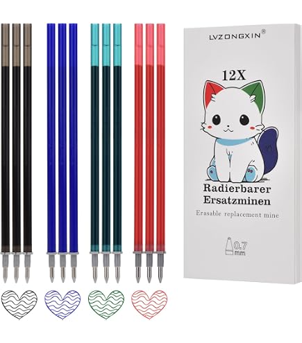 Lot De 8 Recharges Stylo Gel Effaçable Bleu – Pointe 0,7 Mm, Longueur 13 Cm – Compatible Legami – Encre Thermosensible - 11