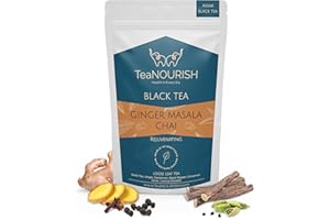 TeaNOURISH Ginger Masala Chai Tea | Assam CTC Loose Black Tea | Blended with Authentic Indian Spices | Indian Ginger Tea | 100% NATURAL INGREDIENTS - 100g