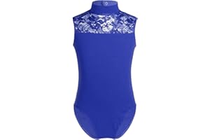 IEFIEL Justaucorps de Gymnastique Gym Enfant Fille Dentelle Leotard Bodysuit Ballet Danse Sans Manches Combinaison pour Enfant 5-14 Ans