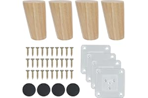 Luabue 4 Piezas Patas para Muebles Madera 8cm Patas de Madera para Muebles con Placa de Montaje y Tornillos Patas de Muebles para Sofá Mesa de Té Armario Mesas y Sillas