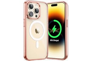 ‎JETECH JETech Magnetyczna Etui do iPhone 14 Pro 6,1 Cala Kompatybilny z MagSafe Bezprzewodowy Ładowanie, Odporny Wstrząsy Phone Bumper Case, Przezroczysty Tył, Odporny na Zarysowania (Różowe Złoto)