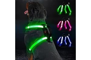 KOSKILL Light Up Dog Harness Rechargeable with Power Display, LED Dog Harness RGB 3 Light Modes & Reflective, Type-C Safety Vest for Small Medium Large Dogs for Night Walking, Camping(XL)