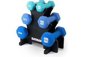KAYMAN Neoprene Dumbbells Set with Stand - Anti-Slip Grip, Water-Resistant Coating – Weights Dumbbells Set for Strength Training and Workouts