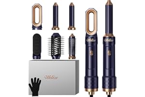 UKLISS 6 en 1 Airstyler & Seche Cheveux Ionique, Brosse Souflante Brushing avec Hot Airbrush, Sèche Cheveux Pro, Boucleur a Air, Brosse Lissante, Thermal Brush, Cadeaux pour Femmes (Blu)
