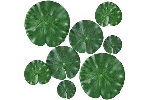 Chulai Lot de 8 tampons de nénuphars artificiels 4 tailles pour plantes flottantes et feuilles de lotus réalistes pour la maison, le jardin, les bassins, la piscine, l’aquarium, le paysage