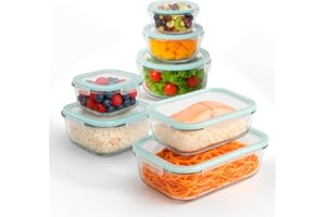 edihome, Recipientes de Cristal para alimentos, 14 Piezas (7 recipientes + 7 tapas), para Comida Hermetico, Apto para lavavajillas, congelador, microondas, sin BPA (7 Recipientes)