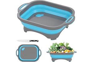 Gintan Camping Schneidebrett Faltbares, 3 in 1 Multifunktion, mit Messer, zum Waschen und Lagern von Obst und Gemüse Verwendet Werden für Küche, Camper, wohnmobil zubehör,Outdoor