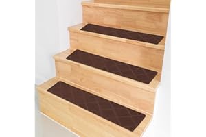 WANWANPER Stair Treads Carpet, 15pcs Non-Slip Indoor Stair Runners Carpet, Strong Adhesion, Treads Stair Rugs Mats for Wood, Tile, Stone, Metal, Glass Stairs, 30 * 8inch (Coffee- Masonry)