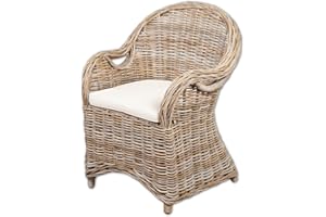 ‎LEBENSWOHNART LEBENSwohnART Rattan-Sessel Charlotte Antique Grey mit Sitzkissen Stuhl Armlehnstuhl Rattan