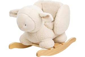 Nattou Wooden Rocker, Fully Padded Seat, Side Supports, Safety Belt, Handles For Small Hands, PETA-Approved Vegan, Soap-Water Cleaning, Super Soft Teddy Fabric Material, 10-36 Months, Ecru Sheep