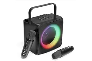 AFAITH Machine de Karaoké, Enceinte de Karaoké Portable avec 2 Microphones sans Fil,Micro Karaoke Support Bluetooth/U Stick/Aux Connexion,Adapté aux Enfants, aux Adultes, à la Fête