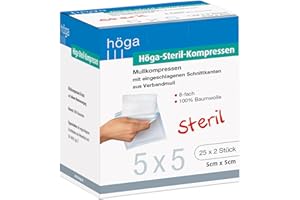 Höga Compresses stériles de, Compresses de Gaze Stériles – 5 x 5 cm – lot de 5 x 2, stériles, 8 prises en 14079-type 17, pack de 3