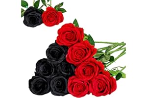 Floralsecret 12 Piezas Rosas Artificiales Ramo Flores Imidacial de Seda Decoración de Boda Casa(Negra, Roja)