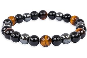 Attraction Zen BRACELET TRIPLE PROTECTION PIERRES NATURELLES | Bracelet Extensible | Oeil de tigre - Obsidienne noire - Hématite