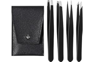 Brencco 4 Piezas Pinzas Depilar, Pinzas Profesionales para Cejas con Acabado Antideslizante, de Depilar de Acero Inoxidable para Cejas, Pestañas, Vellos Encarnados, Vellos de Barba