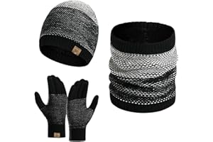 INSISMY Winter Beanie Hat Scarf for Men with Touchscreen Gloves Skull Cap Neck Warmer Scarves for Men Women Fleece Lined Unisex