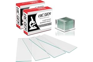 RE-GEN - 100 portaobjetos de microscopio transparentes de borde redondo en blanco + 100 láminas de vidrio de cubierta cuadrada