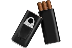 SEEJI Zigarren-Etui mit Zedernholz ausgekleidet - Reisekoffer Zigarrenschneider Humidor Hülle (schwarz)