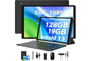 HEASUR Tablette Android 13,Tablette 10 Pouces avec 5G WiFi,1920*1200 InCell FHD,19Go RAM+128Go ROM(TF 1To),Tablette Tactile avec 8 Cœur,8000mAh,Caméra 13MP+5MP,Tablette avec Clavier et Stylet - Noir