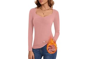 WOWENY Termiczny top dla kobiet, zimowy sweter, Sweetheart Neck, długi rękaw, bielizna termiczna, prążkowane, podkoszulek z długim rękawem, koszulka polarowa