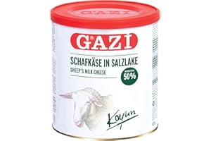 KDJMDL Gazi Schafkäse in Salzlake - 6x 400gramm - Schafskäse Schaf Käse Koyun peyniri in Metalldose 50% Fett i.Tr. aus 100% Schafmilch mikrobielles Lab vegetarisch glutenfrei zu Börek zu Salat